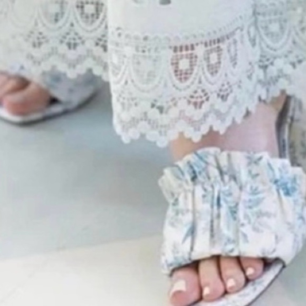 Born on fifth by Antonio Melani Blue Floral Leather Sole Sandals